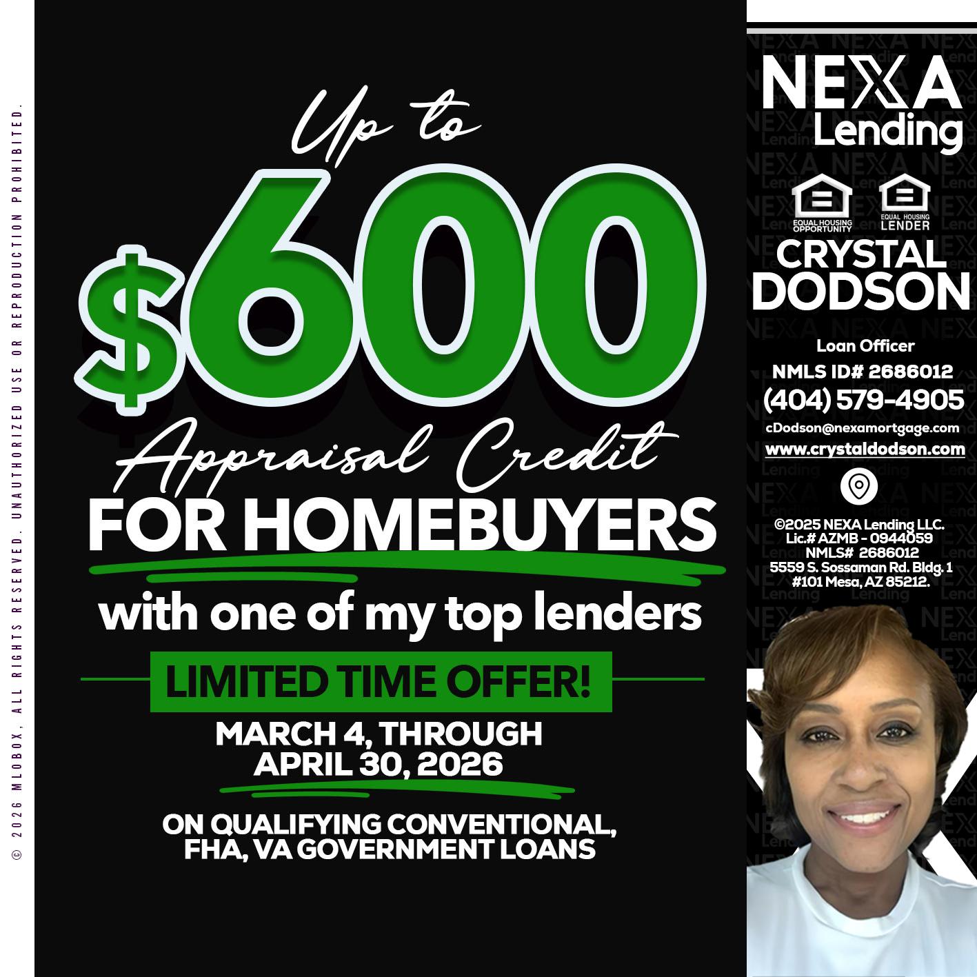 UP TO 600 - Crystal Dodson -Loan Officer