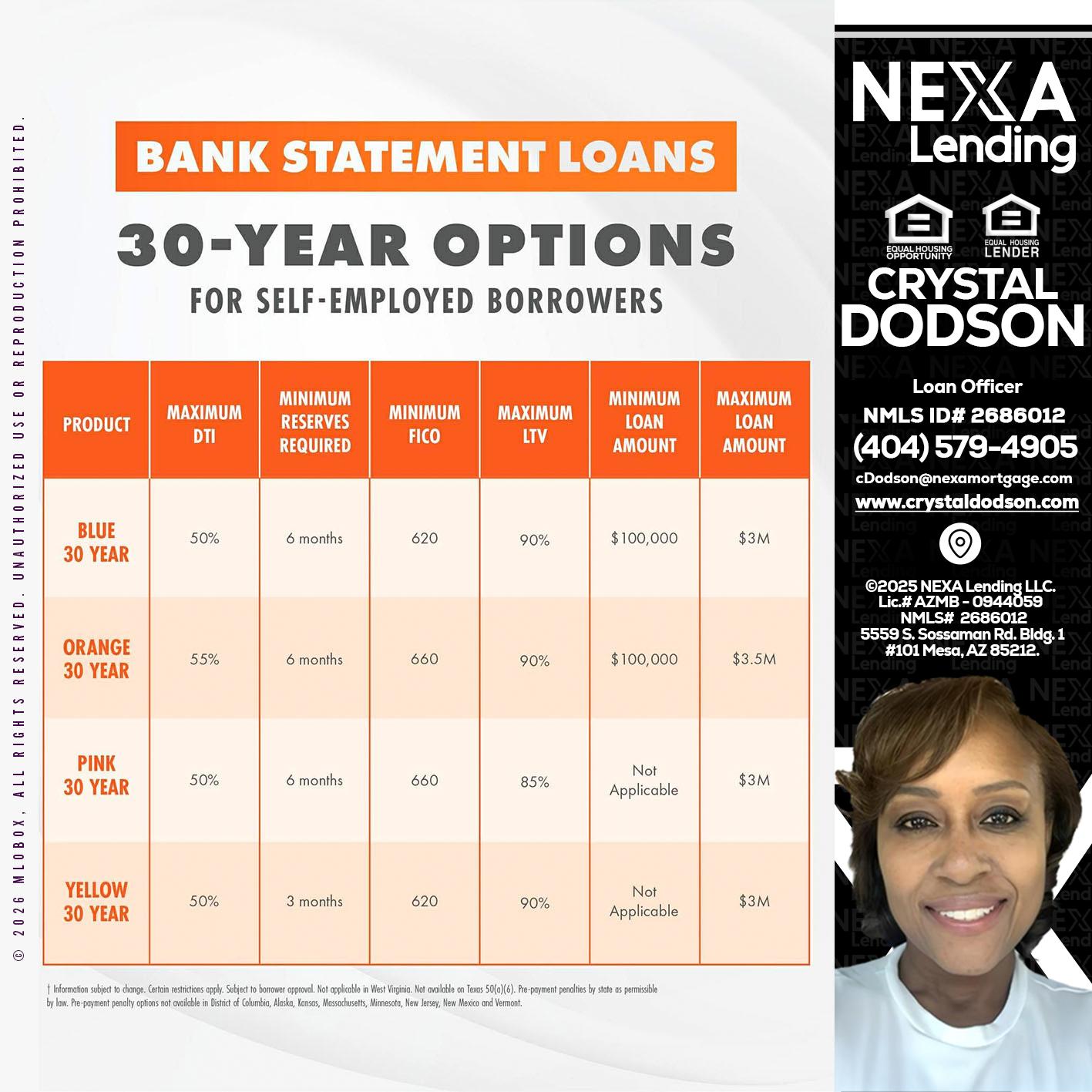 30 YEARS OPTIONS - Crystal Dodson -Loan Officer