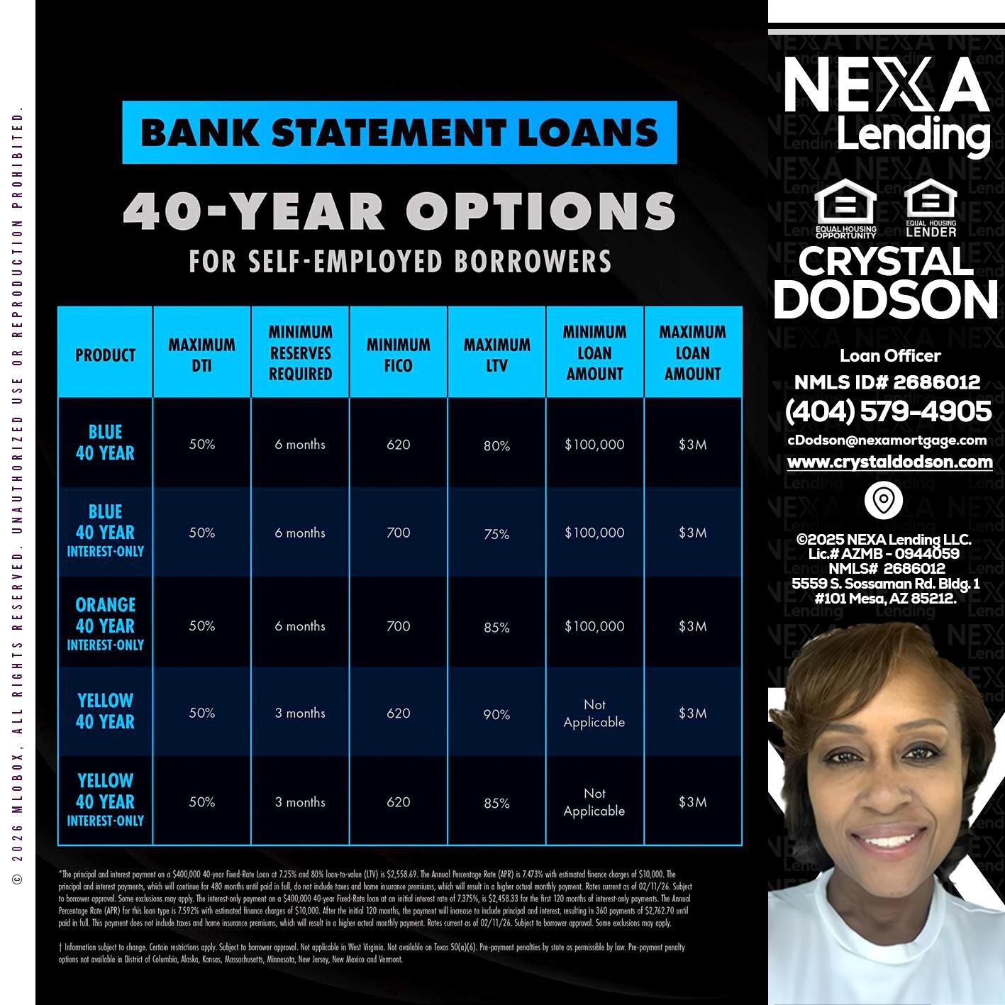 40 YR. OPTIONS - Crystal Dodson -Loan Officer