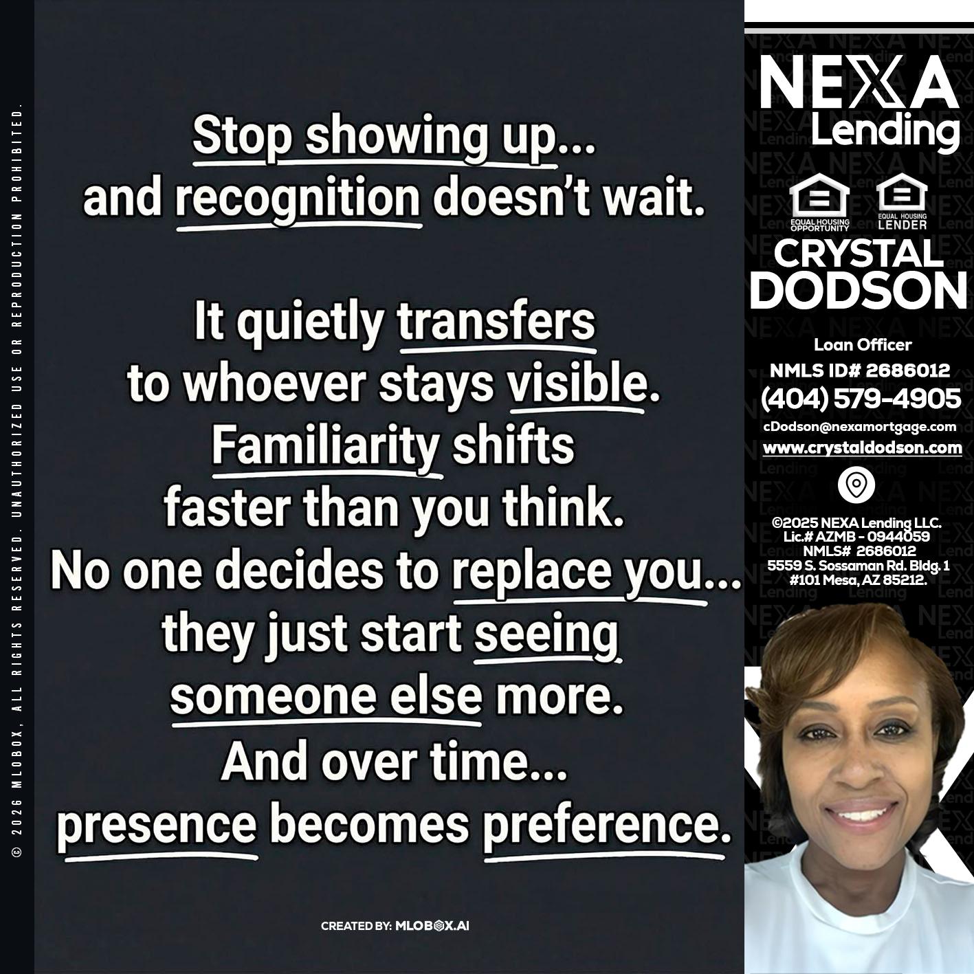 STOP SHOWING - Crystal Dodson -Loan Officer