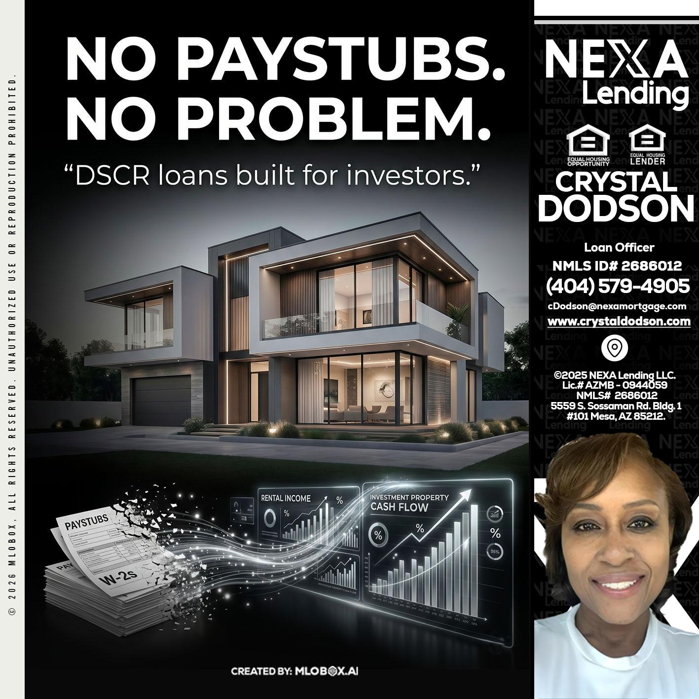 no paystub - Crystal Dodson -Loan Officer