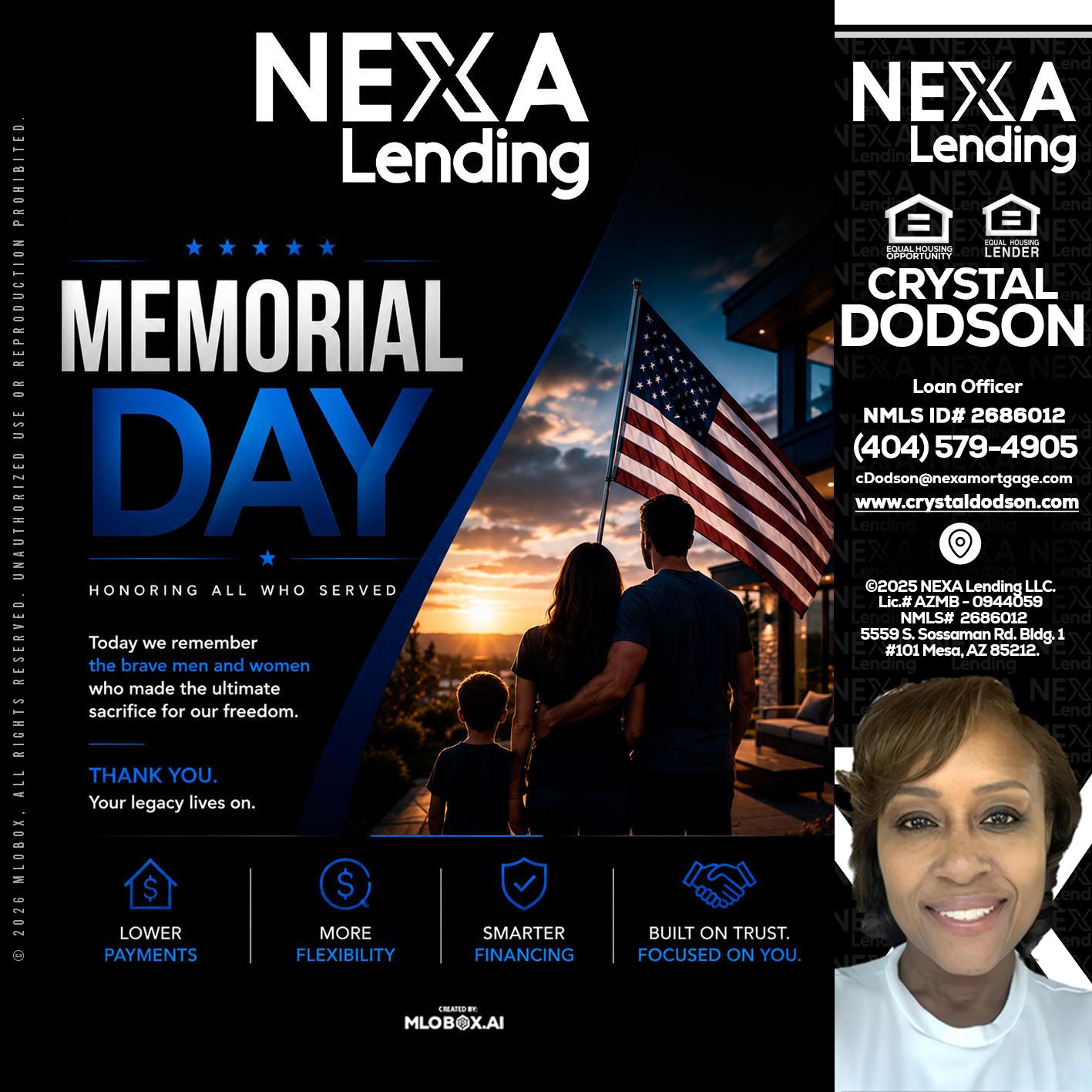 MEMORIAL DAY - Crystal Dodson -Loan Officer