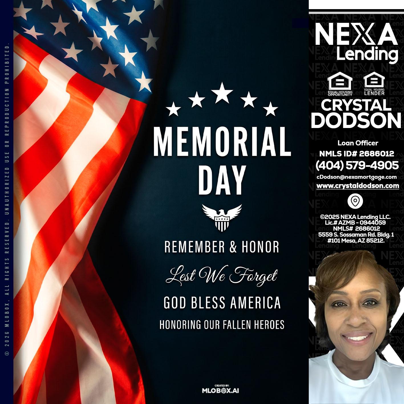 MEMORIAL DAY - Crystal Dodson -Loan Officer