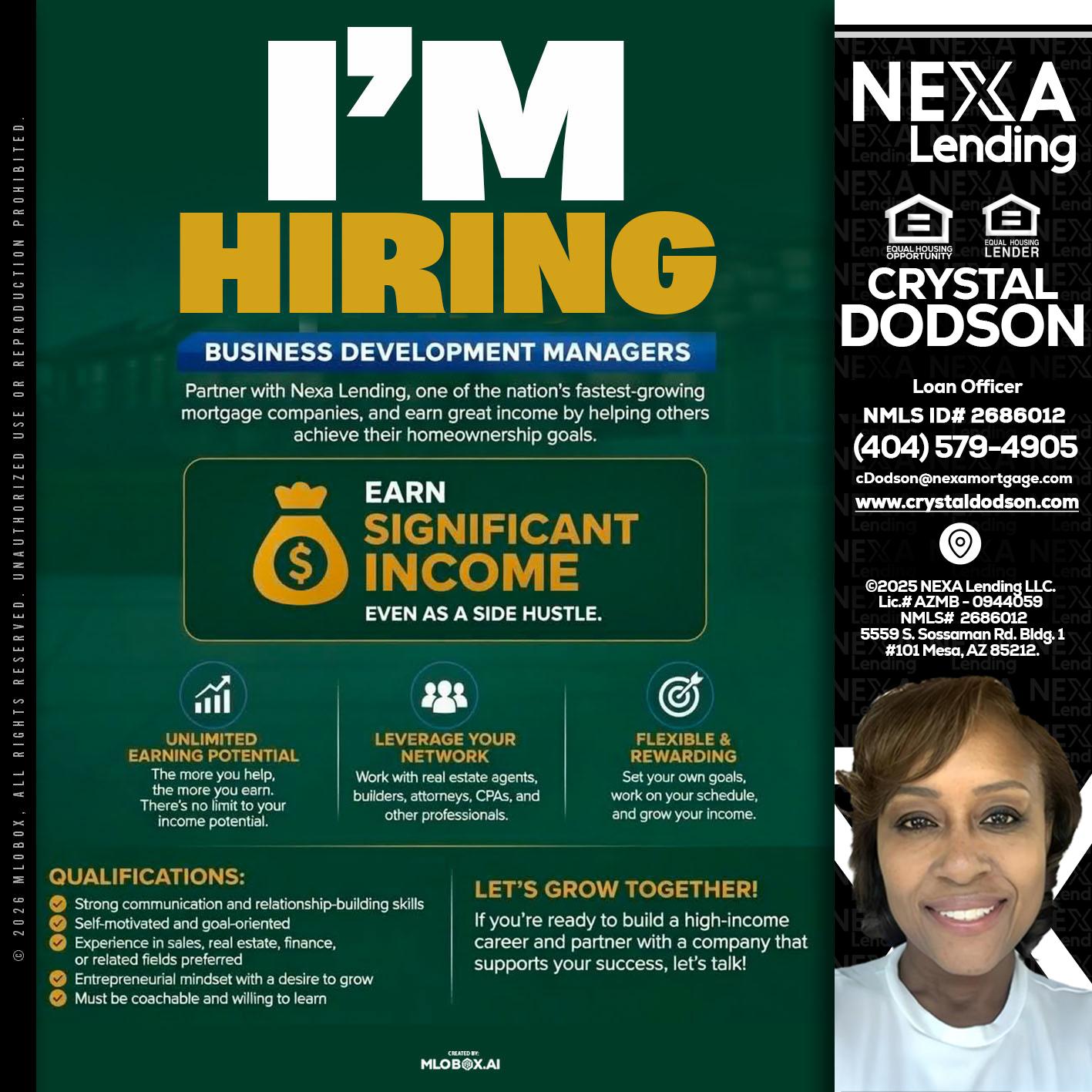 IM HIRING - Crystal Dodson -Loan Officer