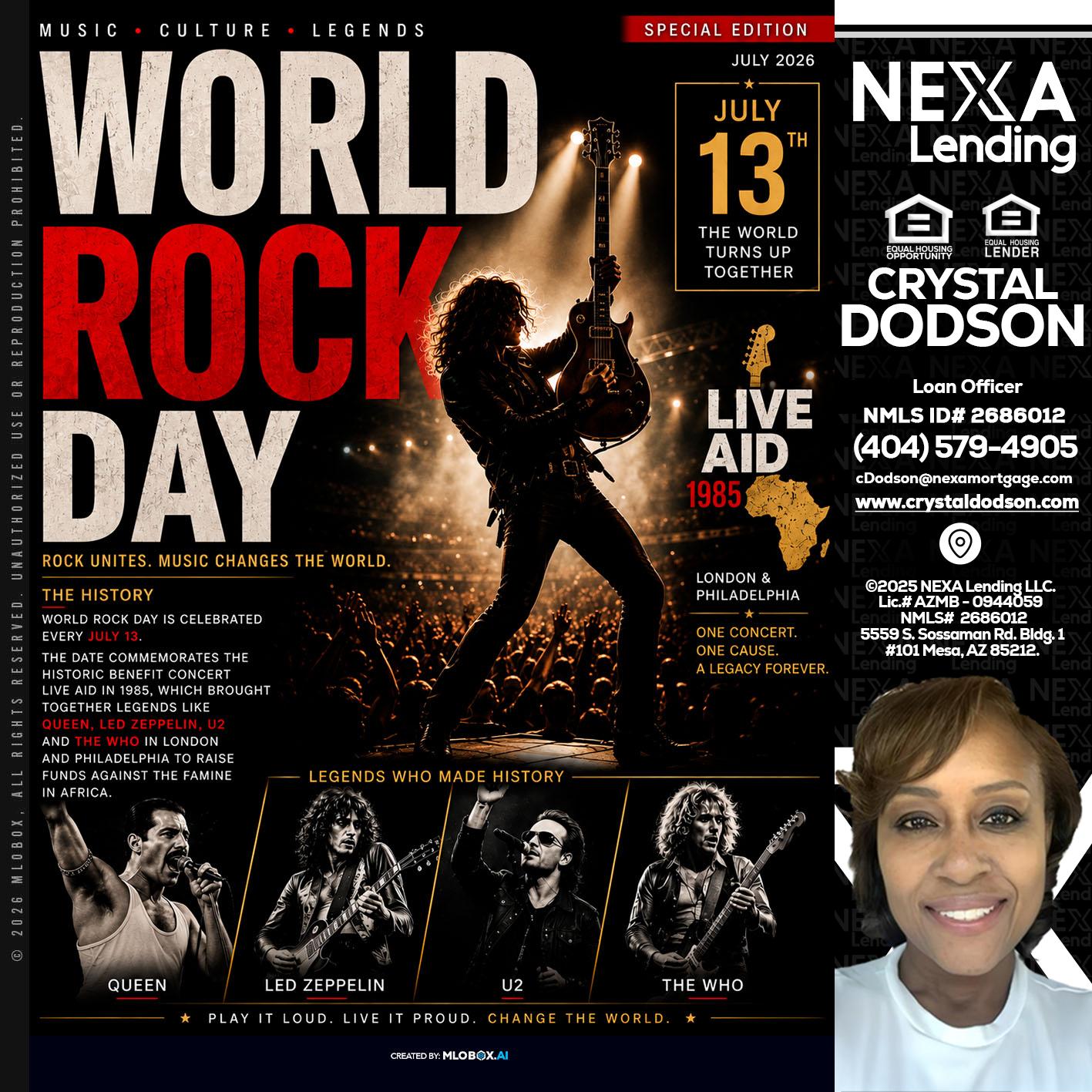 WORLD ROCK MUSIC DAY - Crystal Dodson -Loan Officer