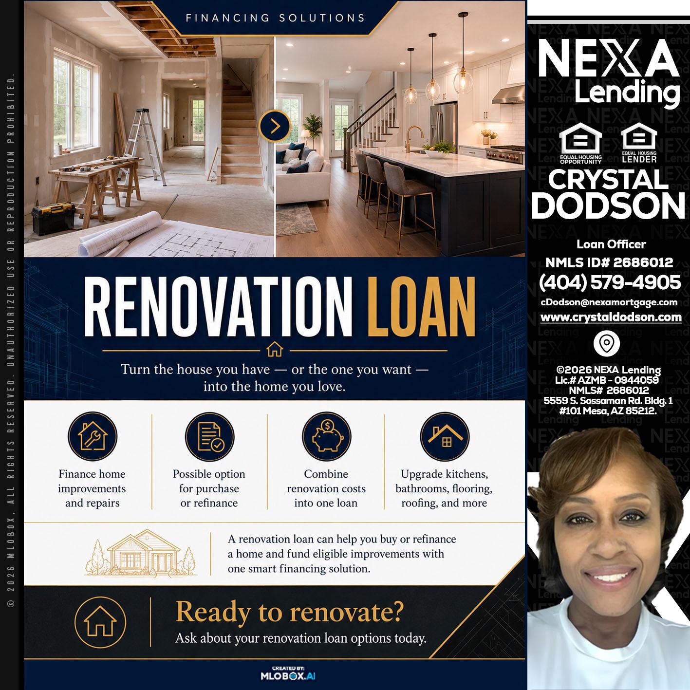 RENOVATION LOAN - Crystal Dodson -Loan Officer
